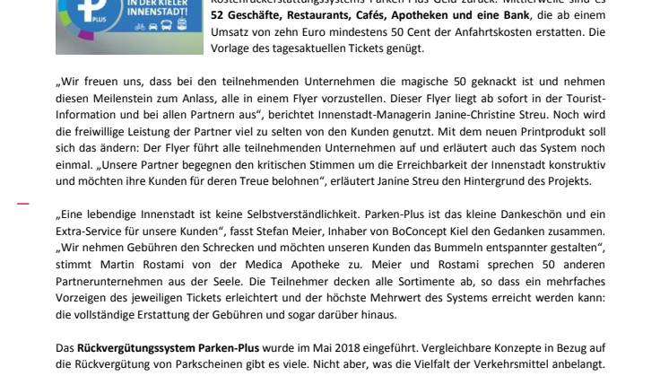 Parken Plus - Ticket vorzeigen und Geld zurück in der Kieler Innenstadt
