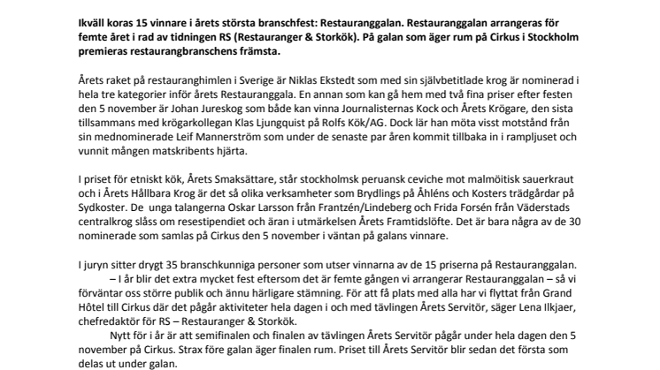 Ekstedt i guldläge på Restauranggalan