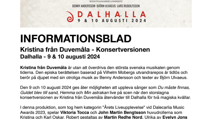 Kristina från Duvemåla 2024 - infoblad