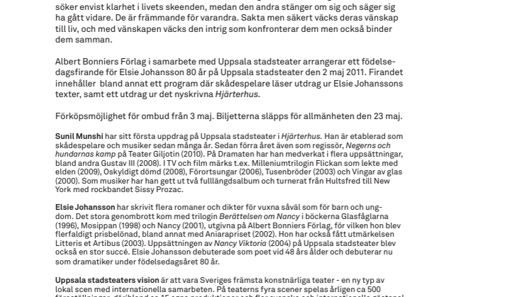 ELSIE JOHANSSON MANUSDEBUTERAR MED HJÄRTERHUS I REGI SUNIL MUNSHI