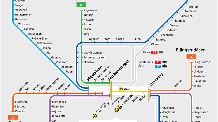 Endringer på T-banen på kveldstid fra søndag–torsdag
