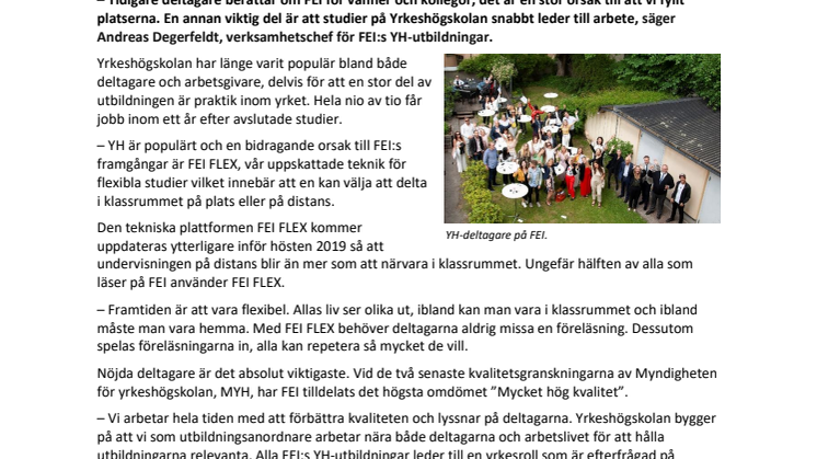 Rekordmånga ansökningar till höstens YH-utbildningar hos FEI
