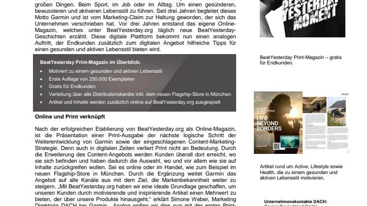 Garmin launcht BeatYesterday Print-Magazin
