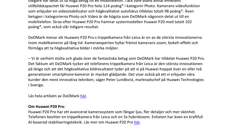 DxOMark delar ut högsta poäng någonsin: Huawei P20 Pro hyllas av kameraexperten
