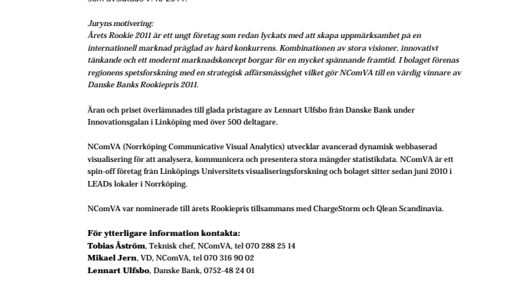 NComVA utsedda till Årets Rookieföretag på Innovationsgalan