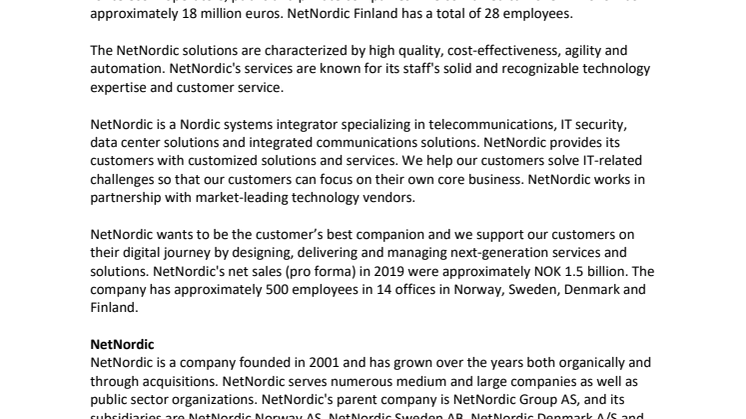 NetNordic Finland Oy Ab and Suomen Konehuone Oy are merging