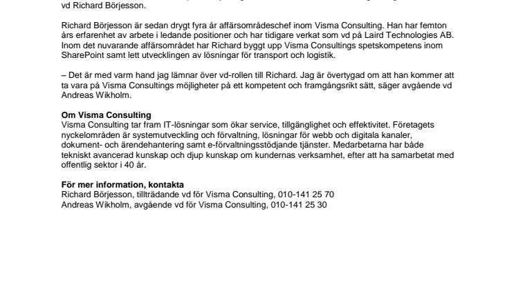 Richard Börjesson ny vd för Visma Consulting