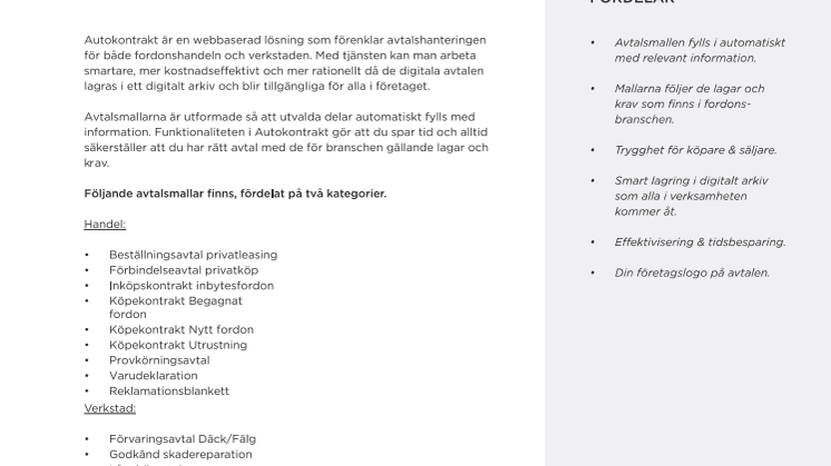 Autokontrakt Varudeklaration i Bilvision