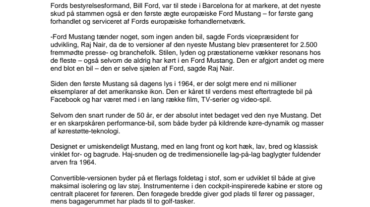 FORD AFSLØRER NY EUROPÆISK MUSTANG