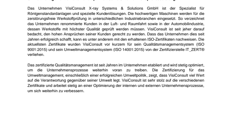 VisiConsult erhält ISO-Zertifizierungen für Qualität und Umwelt