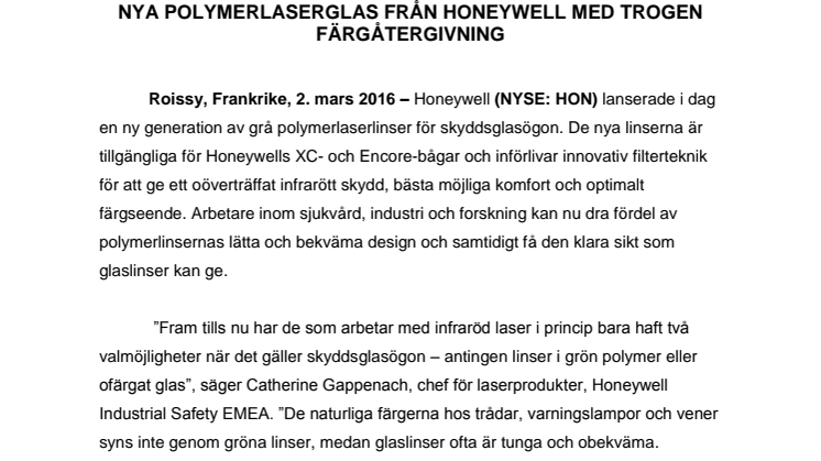 Nya polymerlaserglas från Honeywell med trogen färgåtergivning