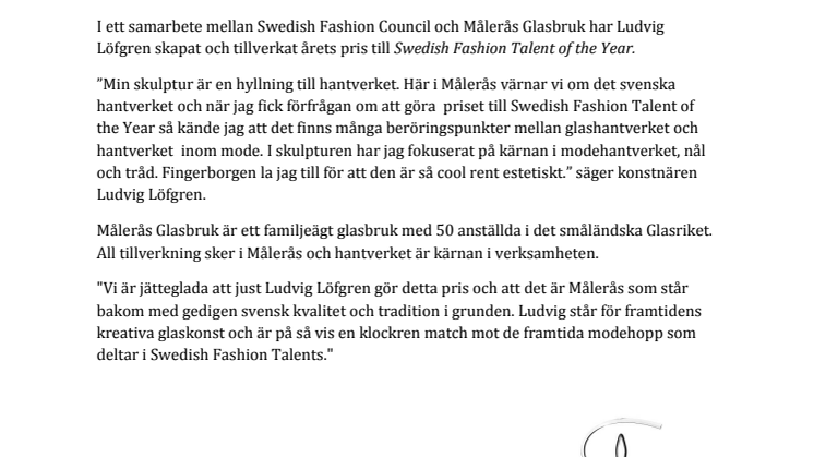 Ludvig Löfgren gör priset till Swedish Fashion Talent of the Year.