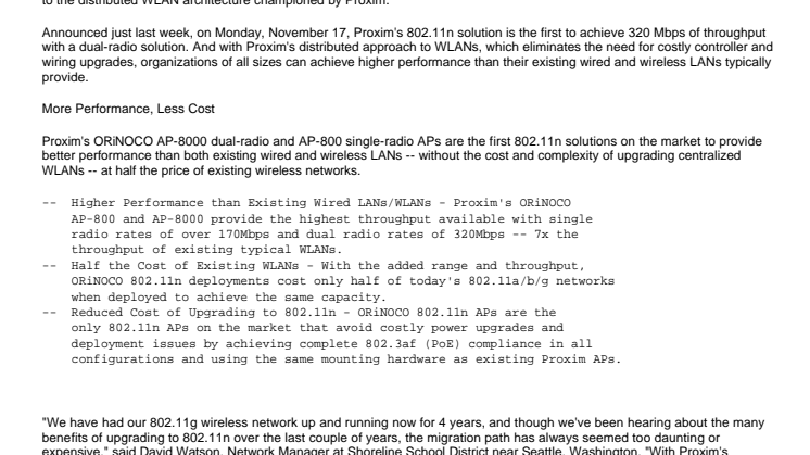 Over 1,000 New 802.11n Access Points Ordered From Proxim in First Week