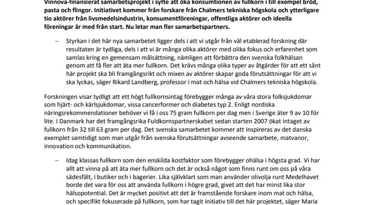 Företag och forskare förenar krafter för att få fler att äta fullkorn
