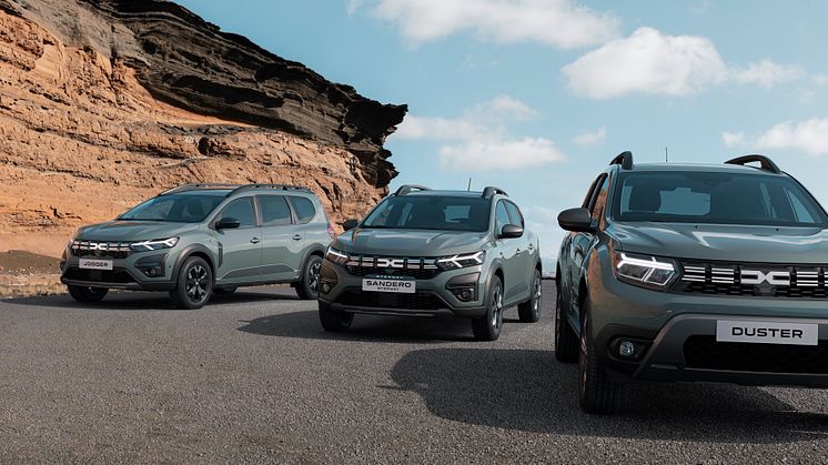 Dacias modeller Jogger, Sandero Stepway och Duster med nya emblemet i fronten