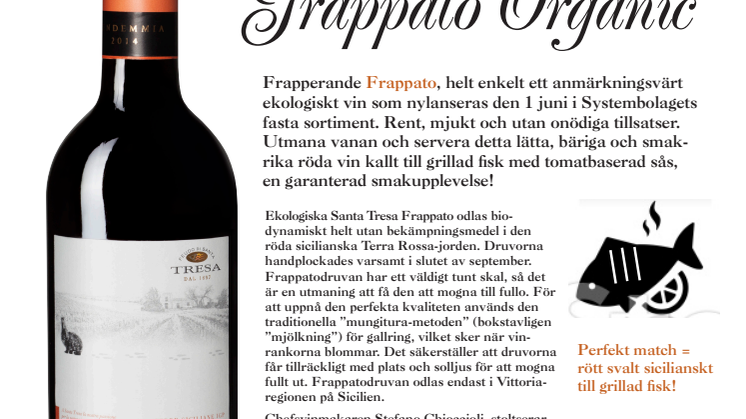Nylansering 1 juni - Santa Tresa Frappato Organic