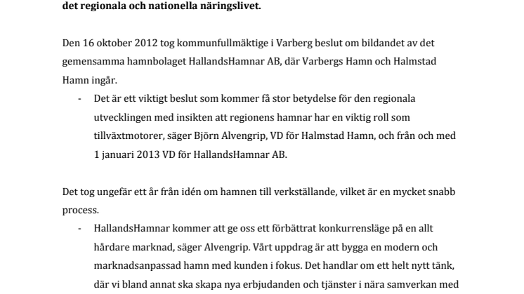 HallandsHamnar AB - En rejäl tillväxtmotor har startat 