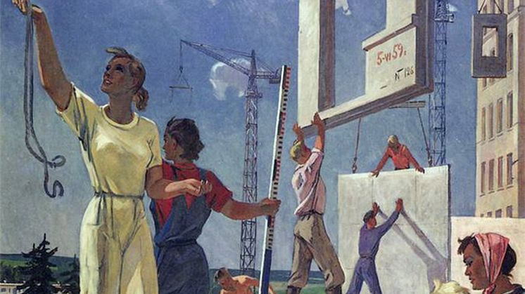 Välfärdselement. "Building Peace", skiss av Alexander Deineka för en mural på First National Art Exhibition of Soviet Russia, Moskva, 1960.