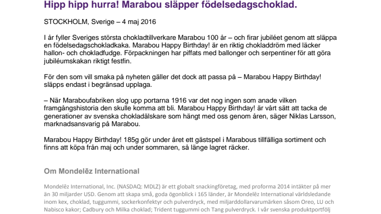 Hipp hipp hurra! Marabou släpper födelsedagschoklad