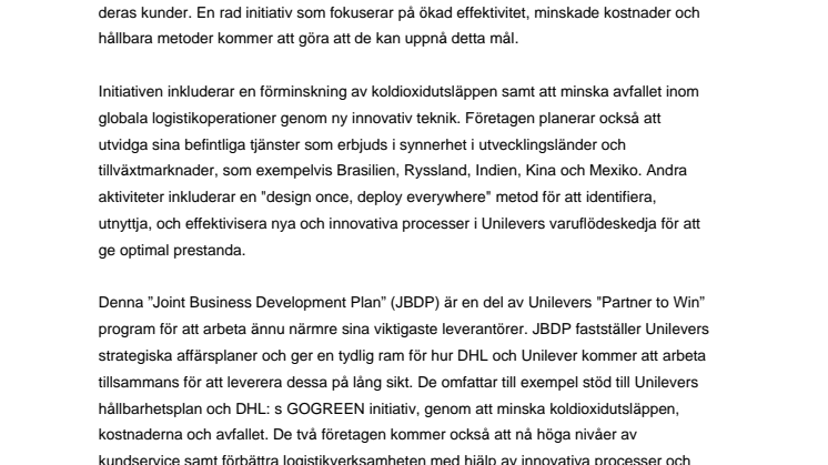 Unilever och DHL tecknar globalt partnerskap för att få ökad effektivitet, hållbarhet och innovation