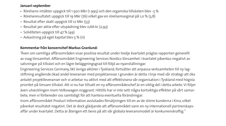 Delårsrapport januari-september 2015 