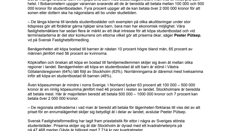 Majoritet beredda att köpa studentbostad till barnen