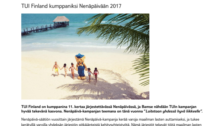 TUI Finland kumppaniksi Nenäpäivään 2017