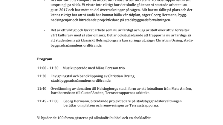 Pressinbjudan: Vi firar Terrasstrapporna med pompa och ståt 5 juni 
