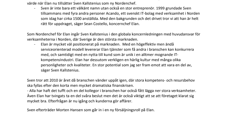 Entreprenören Sven Kallstenius ny Nordenchef på Elan