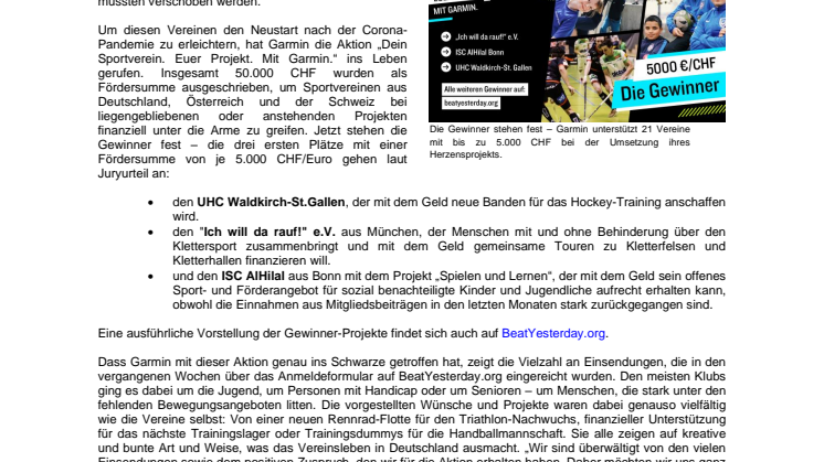 PM Garmin Vereinsförderung - Das sind die Gewinner
