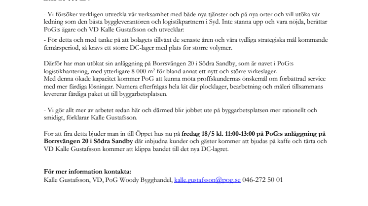 PoG Woody Bygghandel inviger sitt nya utökade DC-lager på 20 000 kvm