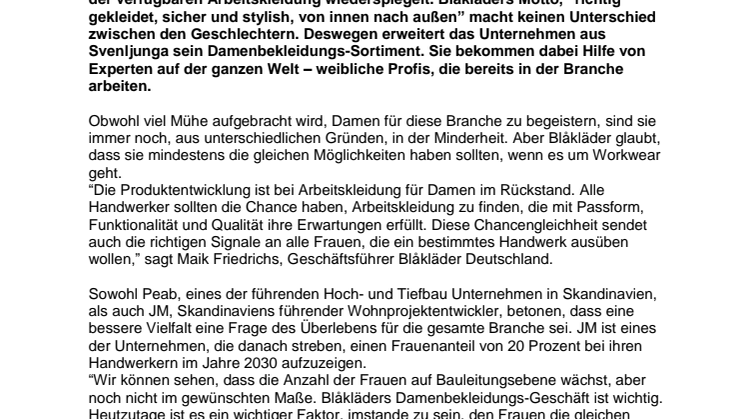 Frauen übernehmen Blåkläder - ein neues, umfangreiches Damensortiment sorgt für Gleichheit