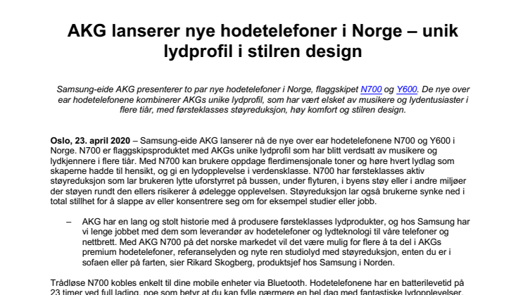 AKG lanserer nye hodetelefoner i Norge – unik lydprofil i stilren design