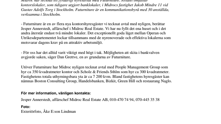 Midroc hyr ut tidigare banklokaler till Futurniture