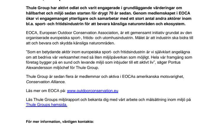 Thule ökar sitt miljöengagemang genom medlemskap i EOCA, European Outdoor Conservation Association