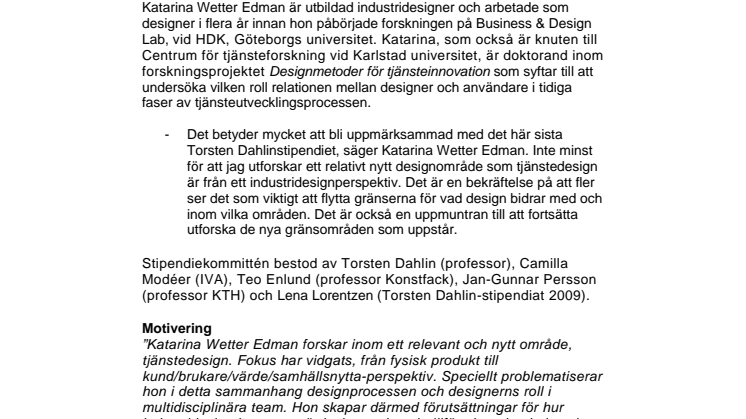 Värdeskapande tjänstedesign fokus för Torsten Dahlin-stipendiat