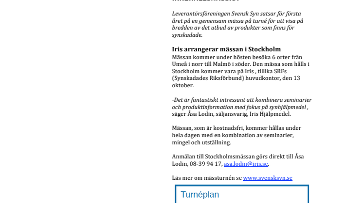 Iris i samarbete med Svensk Syn -arrangerar Sveriges största mässa för synhjälpmedel