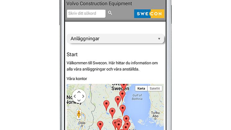Startsidan på www.sweconkontakt.se på en smart mobiltelefon