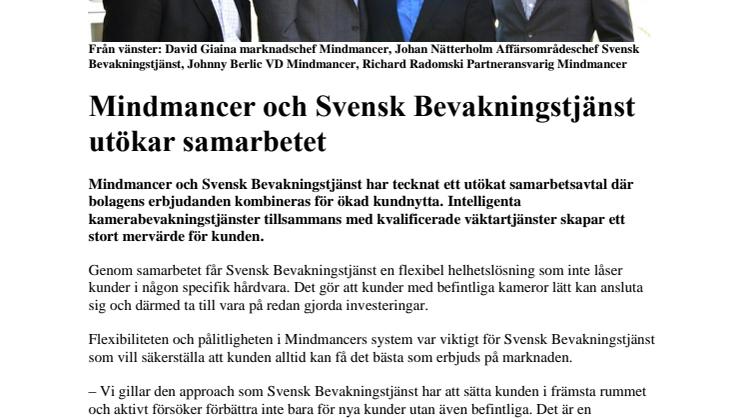 Mindmancer och Svensk Bevakningstjänst utökar samarbetet