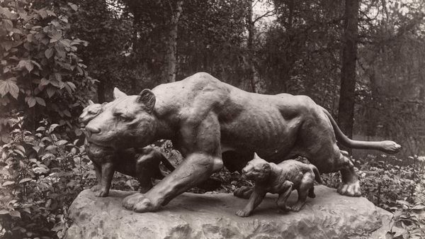 The sculpture Lioness and cubs, approx. year 1990
