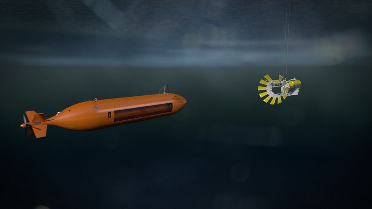 A Kongsberg Maritime HUGIN AUV approaches the new LARS docking system
