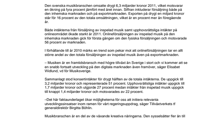 Den svenska musikbranschen växer