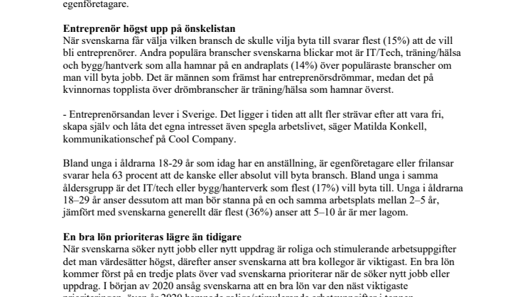 Ny Sifo-undersökning visar:  Varannan svensk överväger att byta bransch
