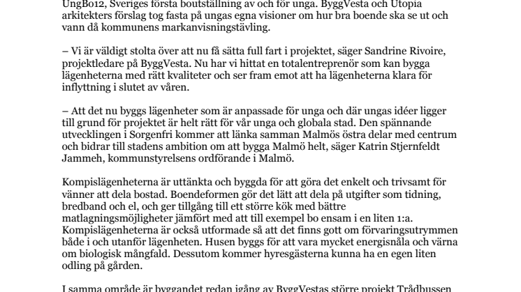 22 ungdomar blir nya Sorgenfris första hyresgäster – dags för kick-off för UngBo12s kompislägenheter 