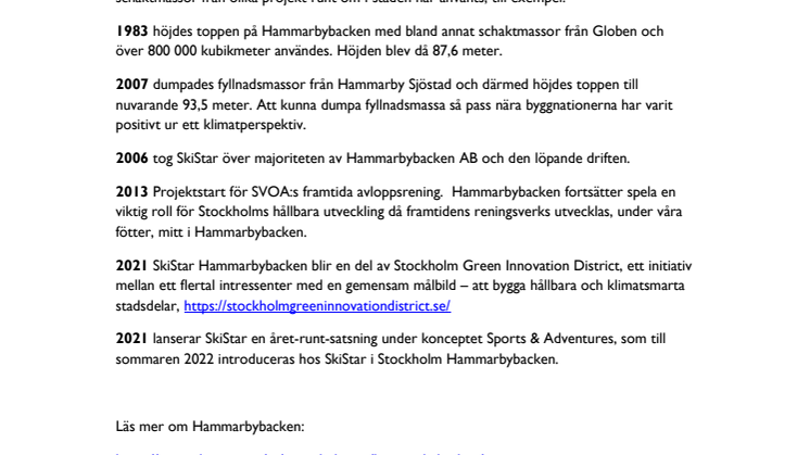 Fakta om SkiStar Stockholm Hammarbybacken