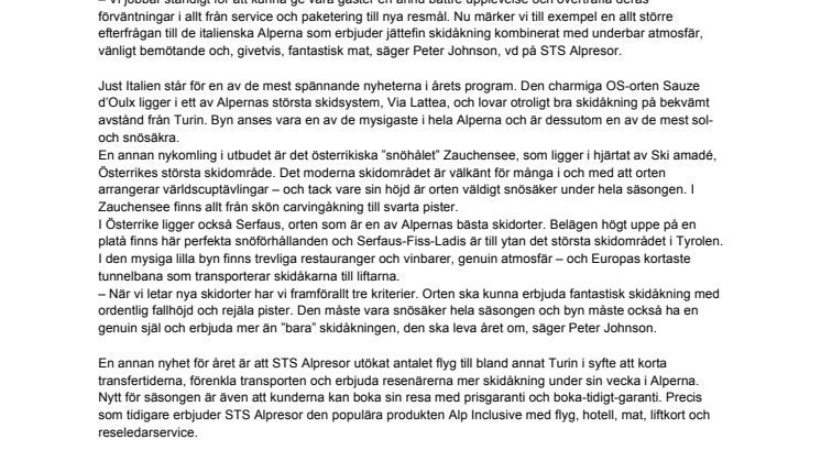 STS Alpresor presenterar största vinterprogrammet någonsin