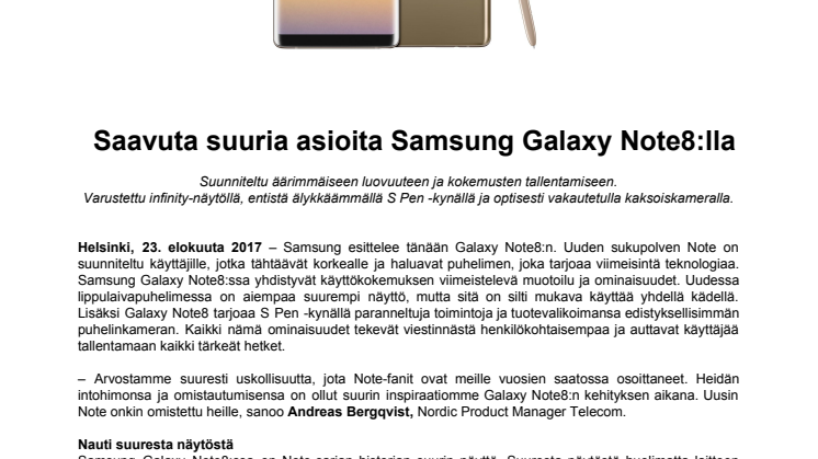 Saavuta suuria asioita Samsung Galaxy Note8:lla
