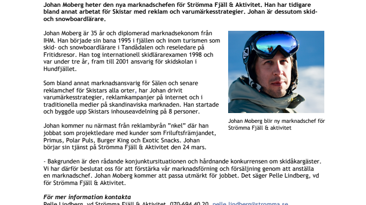 Ny marknadschef till Strömma Fjäll & Aktivitet