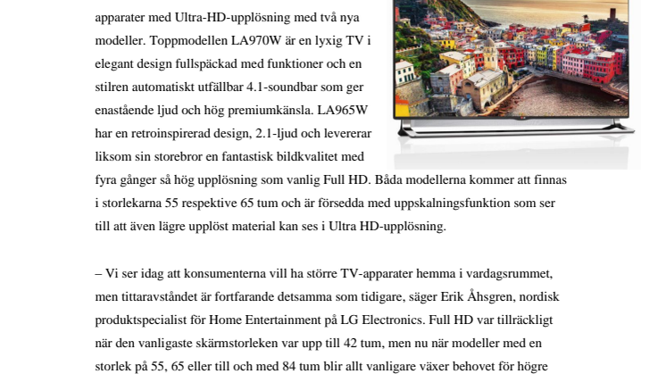 HÖGUPPLÖST TV-HÖST NÄR LG LANSERAR TVÅ  NYA MODELLER MED ULTRA-HD