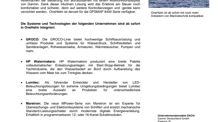Garmin integriert neun weitere Marineunternehmen in seine OneHelm-Lösung 